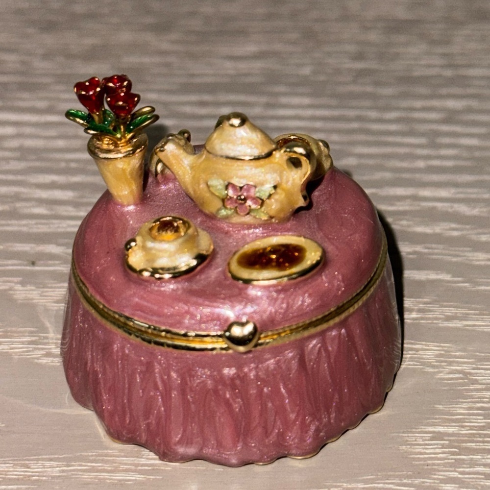 Monet Enamel Keepsake Trinket Box "Tea Time"